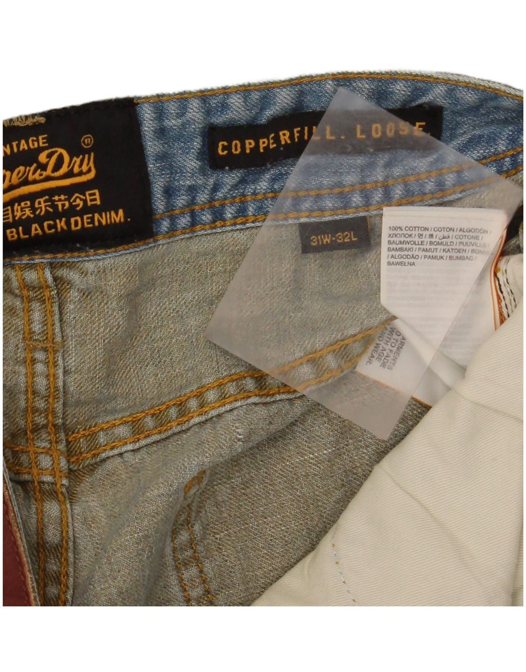 Męskie luźne dżinsy Superdry Copperfill W31 L32 Niebieskie, bawełniane