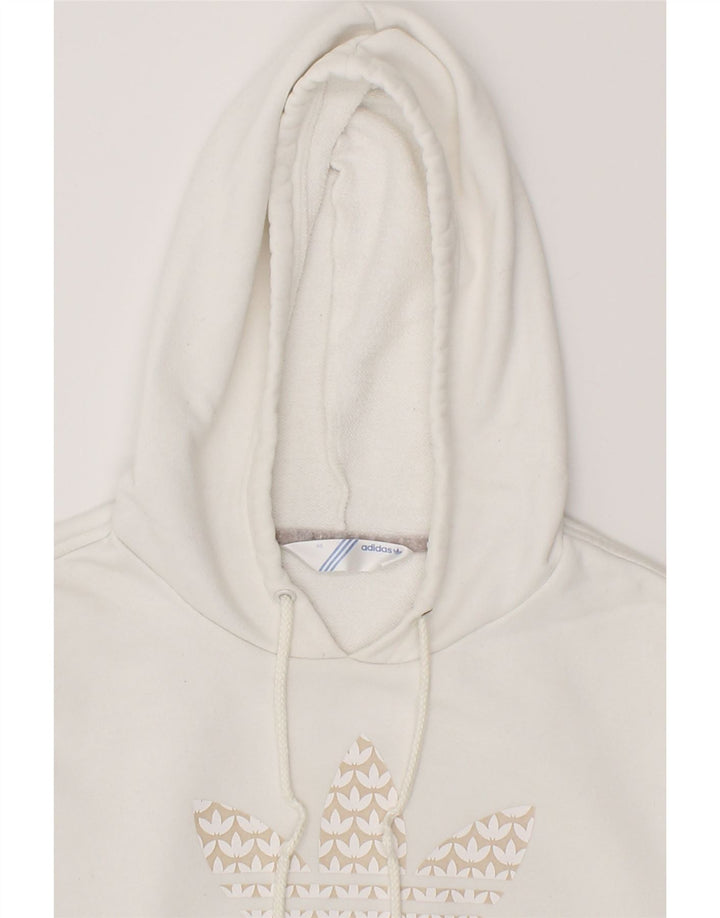 ADIDAS Womens Graphic Hoodie Jumper EU 40 Medium White Cotton Vintage Adidas and Second-Hand Adidas from Messina Hembry 