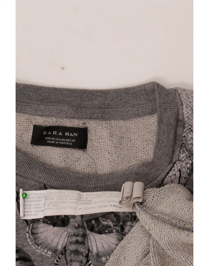 Męska bluza z grafiką Zara, średnioszara, bawełniana w kwiaty