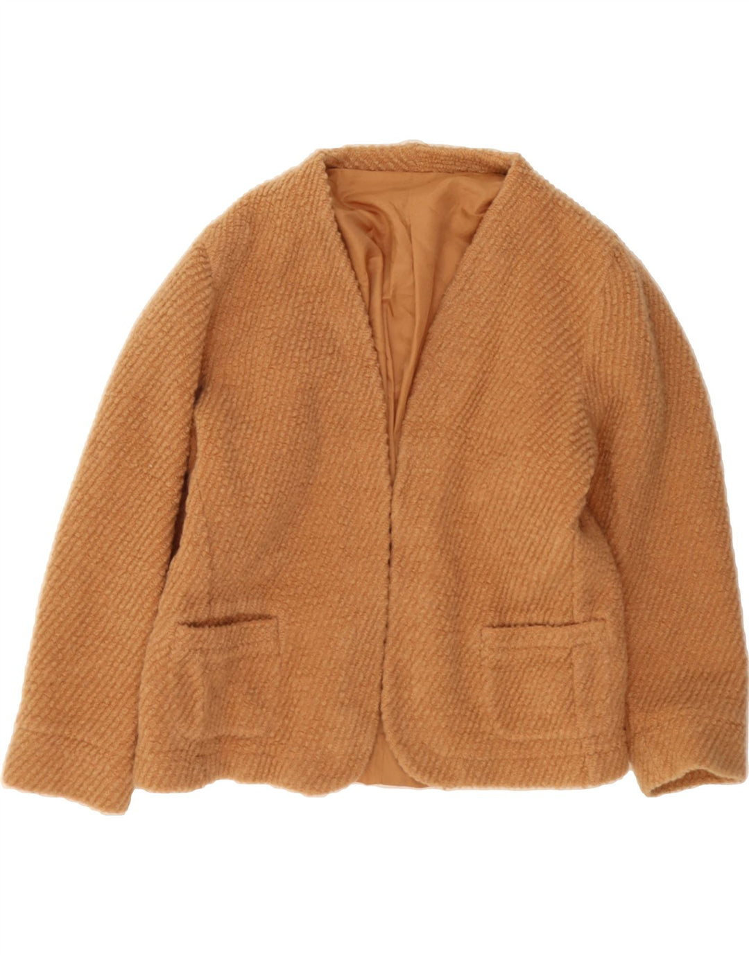 VINTAGE Womens Open Blazer Jacket UK 14 Medium Beige Vintage Vintage and Second-Hand Vintage from Messina Hembry 