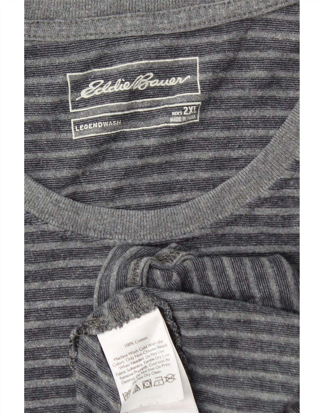 EDDIE BAUER Męski T-shirt Top 2XL Szary, bawełniany w paski