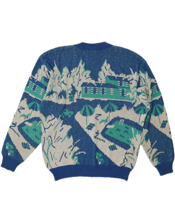 Damski sweter VINTAGE z abstrakcyjnym wzorem i dekoltem w szpic IT 52 2XL Niebieski