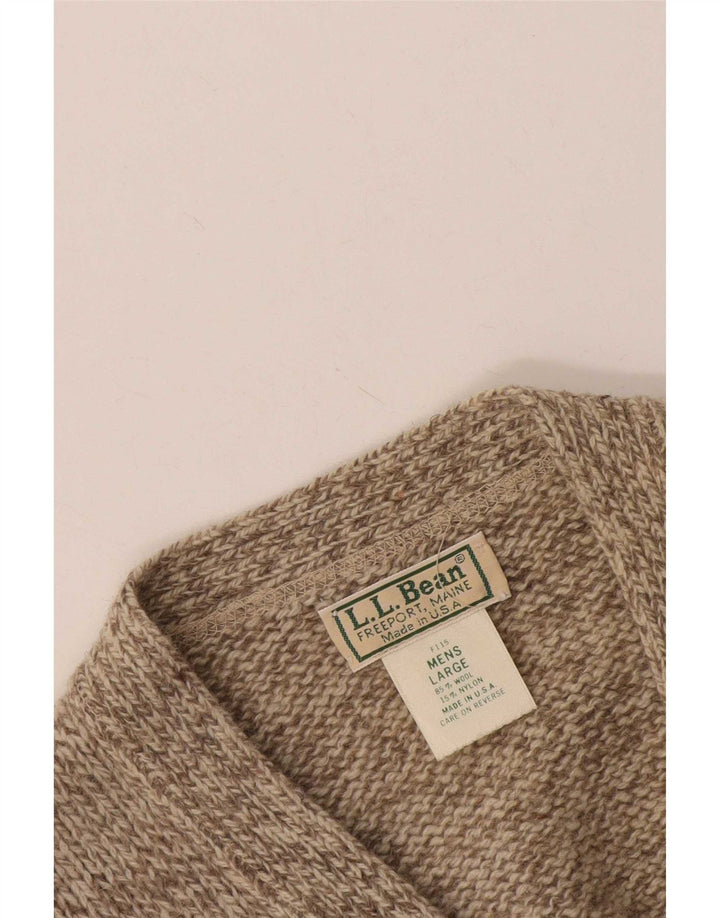 L.L.Bean Męski sweter kardiganowy, duży, beżowy, wełniany