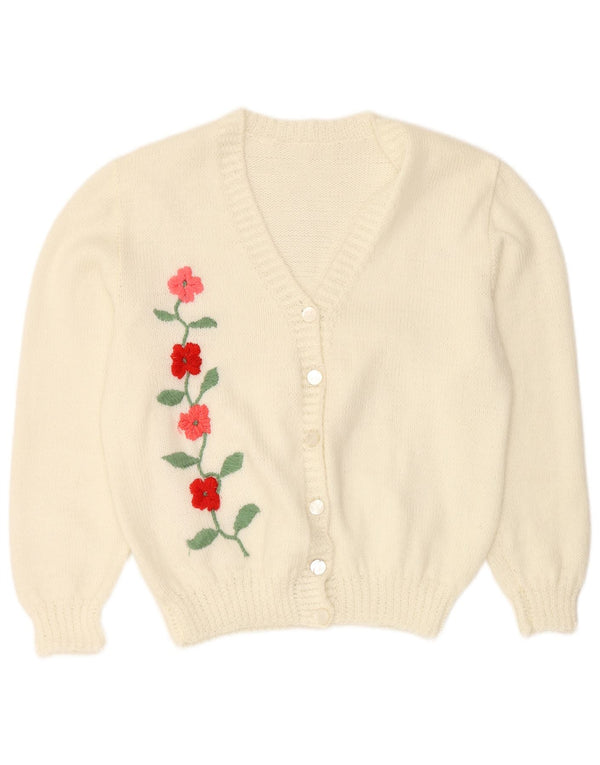 Sweter damski VINTAGE UK 16, duży, w kolorze złamanej bieli, w kwiaty