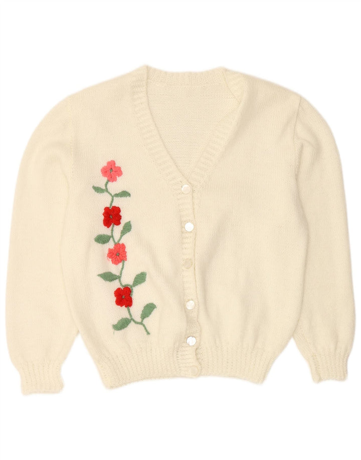 Sweter damski VINTAGE UK 16, duży, w kolorze złamanej bieli, w kwiaty