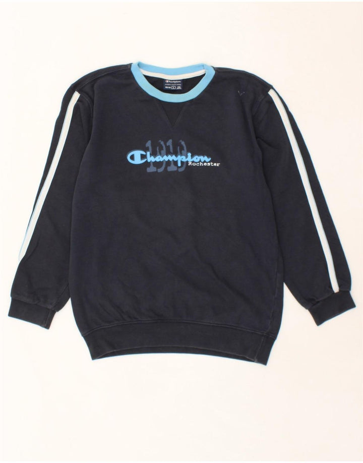 CHAMPION Boys Graphic Sweatshirt Jumper 11-12 Years Large  Navy Blue Vintage Champion and Second-Hand Champion from Messina Hembry 