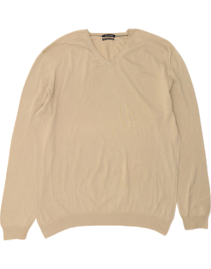 MASSIMO DUTTI Mens V-Neck Jumper Sweater XL Beige Cotton Vintage Massimo Dutti and Second-Hand Massimo Dutti from Messina Hembry 