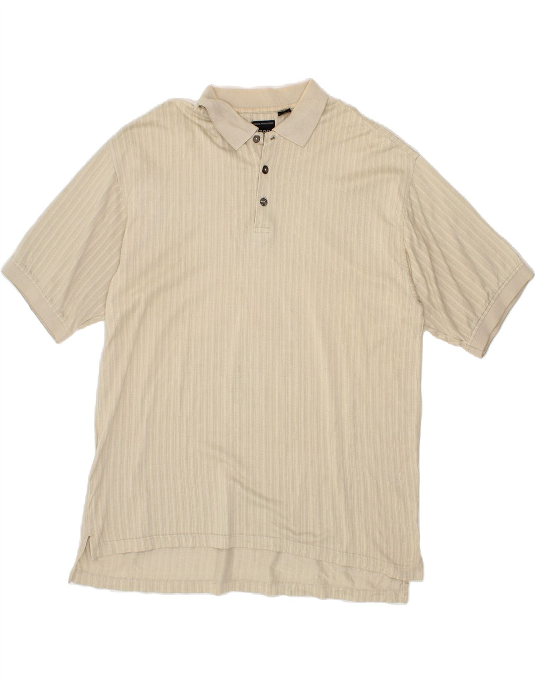 IZOD Mens Polo Shirt Large Beige Striped Cotton Vintage Izod and Second-Hand Izod from Messina Hembry 