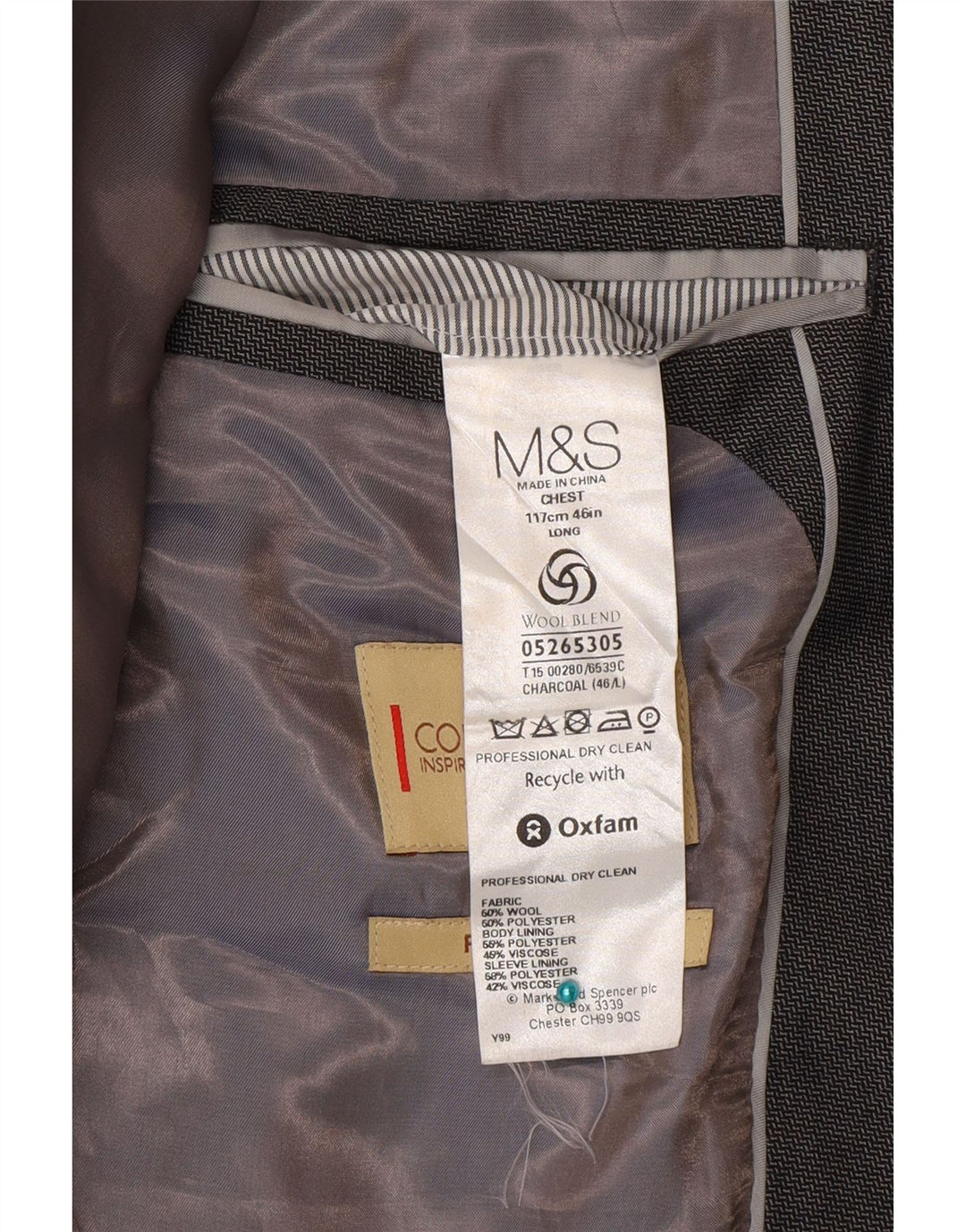Marks & Spencer Męska marynarka zapinana na 2 guziki, UK 46 XL, szara wełna