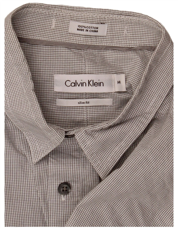 Męska koszula wizytowa Calvin Klein Slim Fit, średnia szara bawełna w kratkę