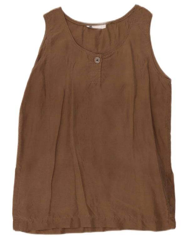 Damska bluzka bez rękawów w stylu vintage Top UK 10 Mały brązowy jedwab