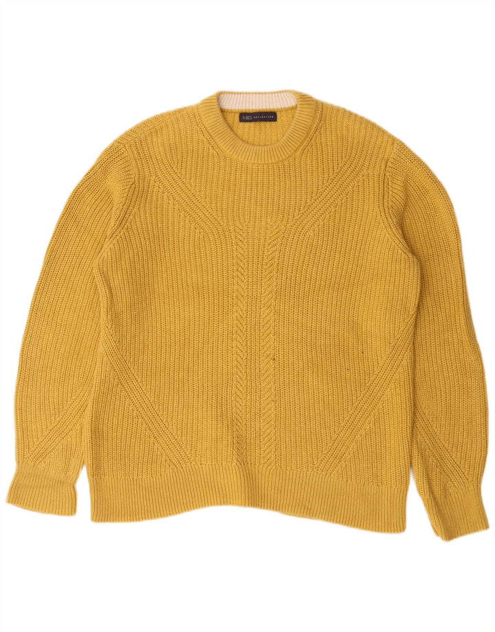 Marks & Spencer Męski sweter z okrągłym dekoltem, duży, żółty, bawełniany