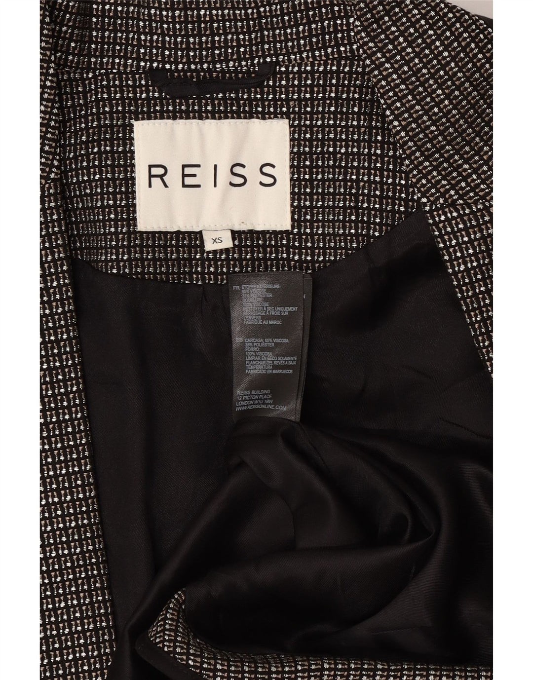 Damska marynarka Reiss Open Blazer UK 6 XS w czarną kratkę, wiskoza
