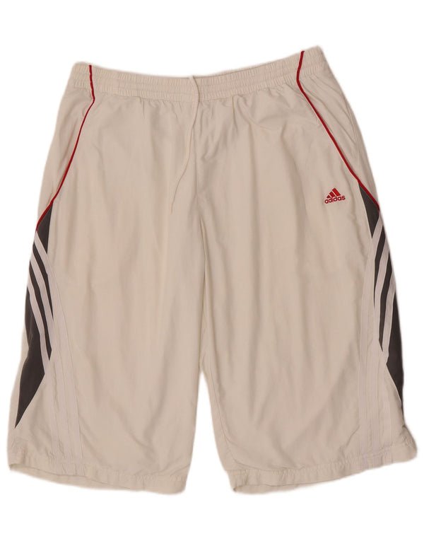 Męskie spodenki sportowe Adidas Climalite, duże, białe, z blokami kolorów, poliestrowe