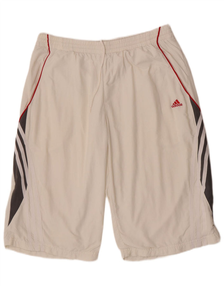 Męskie spodenki sportowe Adidas Climalite, duże, białe, z blokami kolorów, poliestrowe