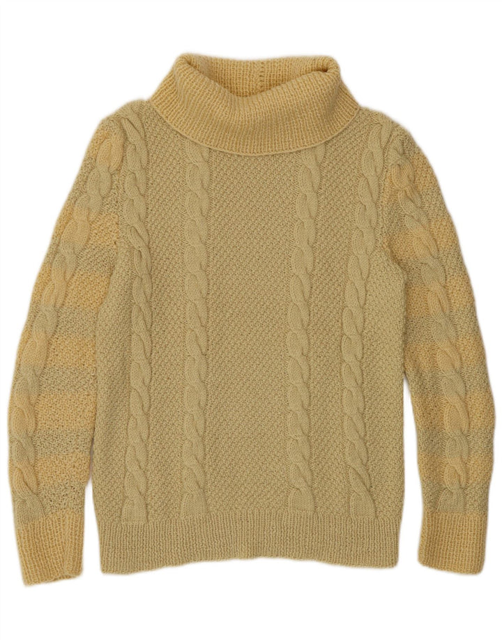 Sweter damski w stylu vintage z wywijanym dekoltem UK 10, mały żółty
