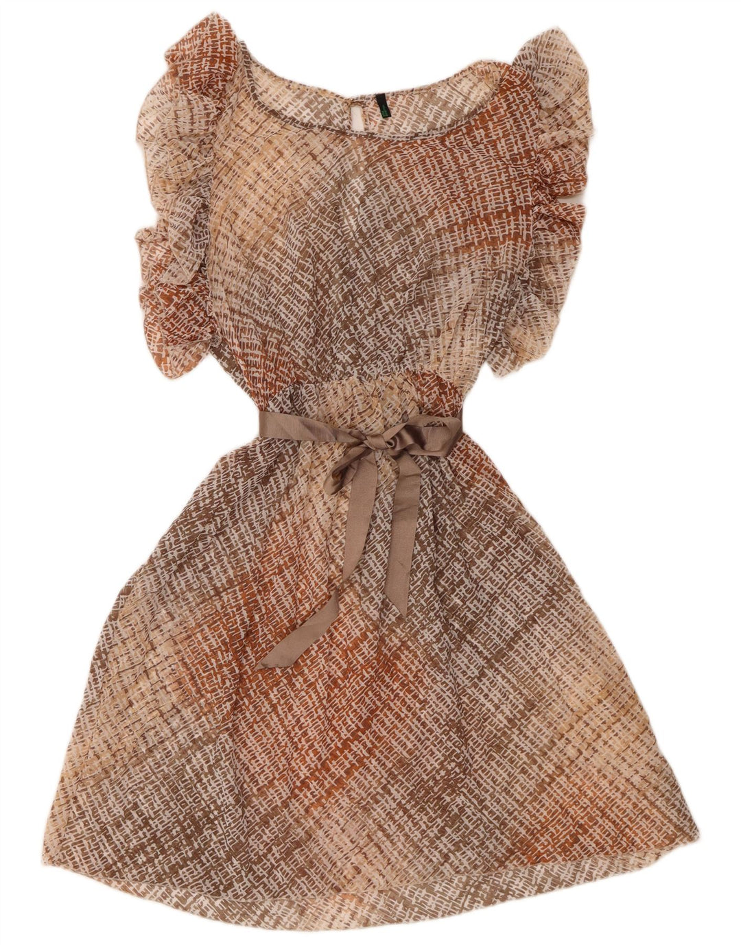 BENETTON Damska sukienka o linii A w kształcie skrzydła nietoperza UK 12 w średnią beżową kratkę