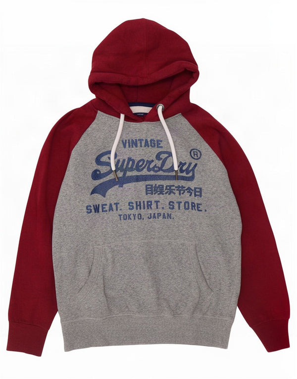 Męski sweter z kapturem Superdry z grafiką XL, szary, bawełniany z blokami kolorów