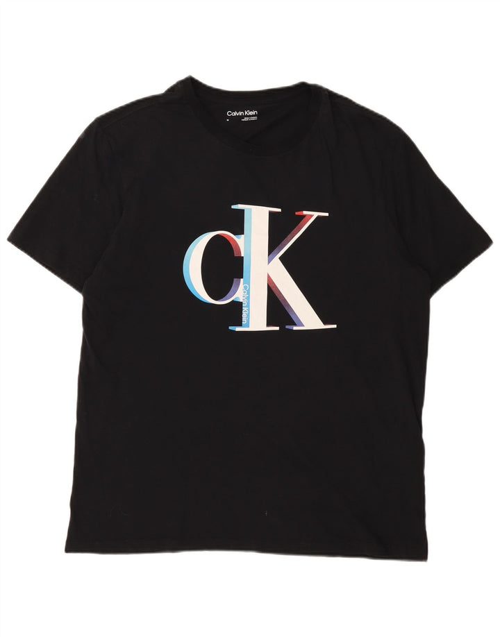 Męska koszulka z grafiką Calvin Klein, średnia czarna bawełniana