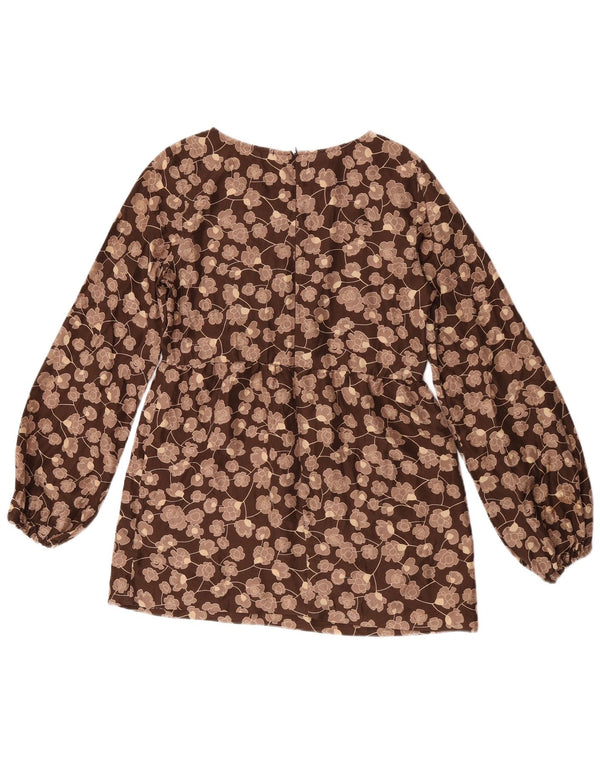 Damska bluzka z długim rękawem Benetton Top UK 10 Small Brown Floral Jedwab