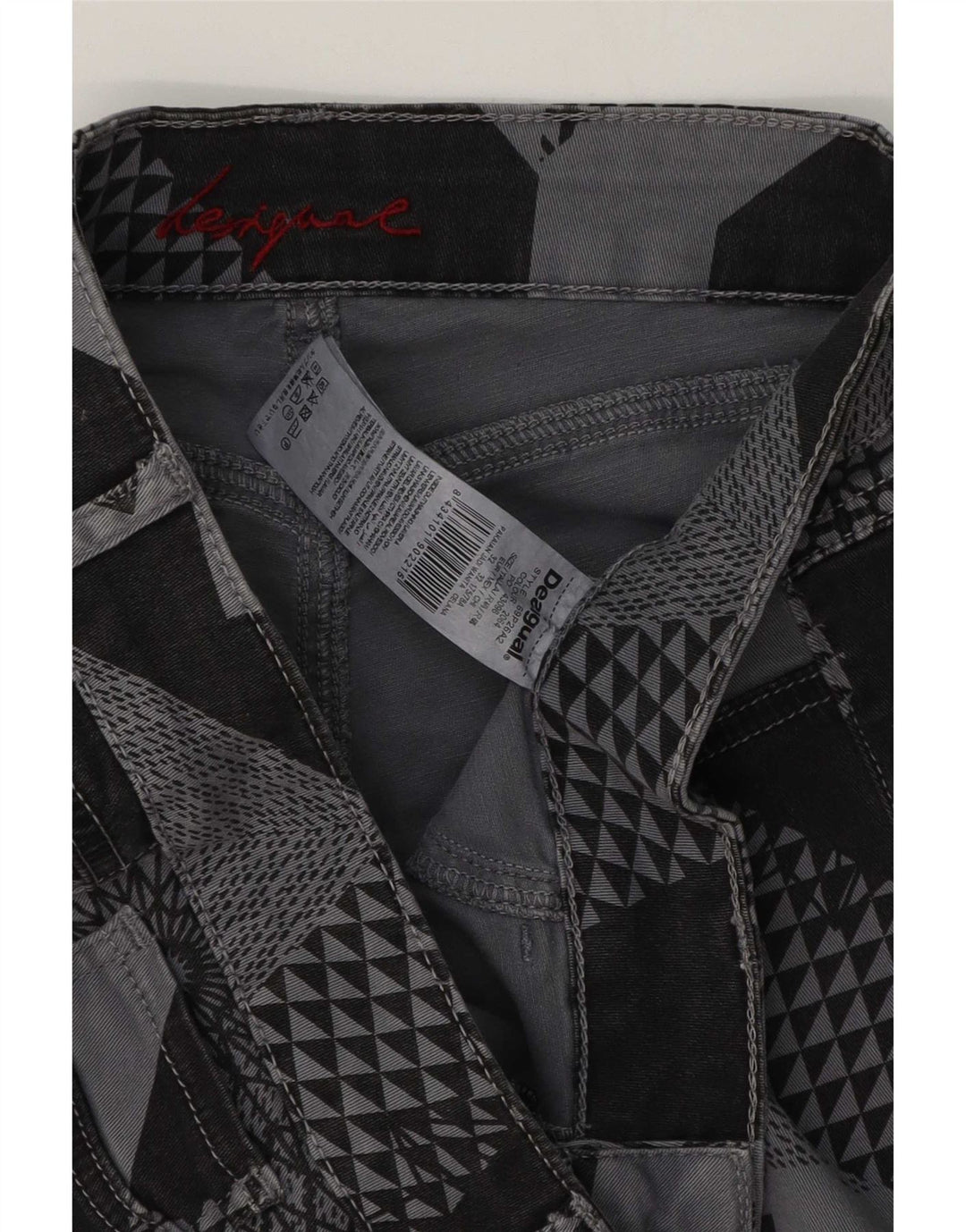 Damskie spodnie typu slim casual Desigual W32 L29 Szara patchworkowa bawełna