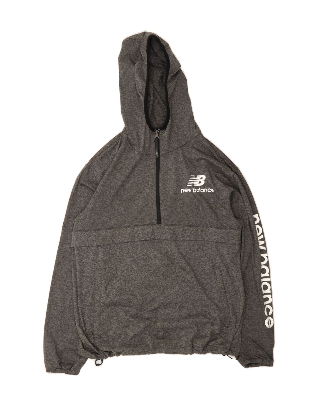 NEW BALANCE Mens Zip Neck Graphic Hoodie Jumper Small Grey Polyester Vintage New Balance and Second-Hand New Balance from Messina Hembry 