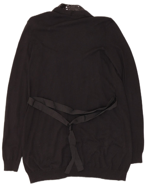 Sweter damski Sisley z otwartym kardiganem UK 14, duży, czarny, bawełniany