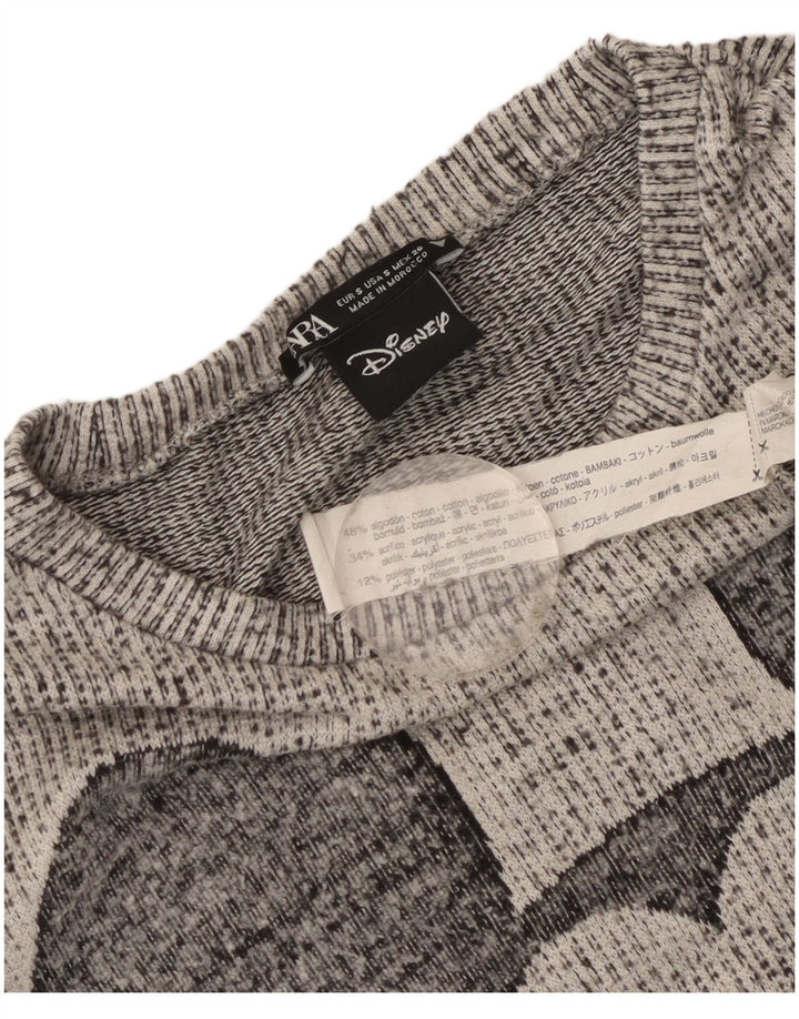 Damska koszulka z krótkim rękawem i grafiką ZARA, rozmiar UK 10, mała, szara, bawełniana