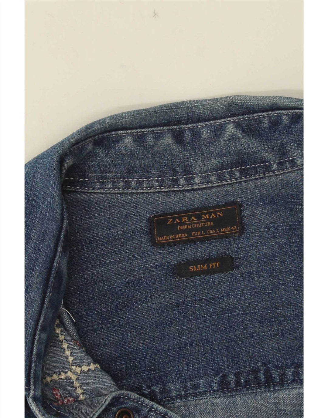 Męska koszula dżinsowa Zara Slim Fit, duża, niebieska, geometryczna