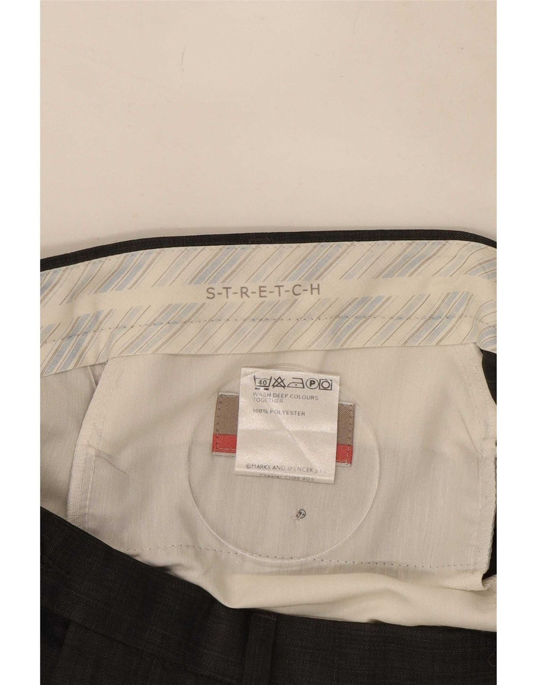 Męskie spodnie garniturowe Marks & Spencer ze stretchem W36 L31, szary poliester