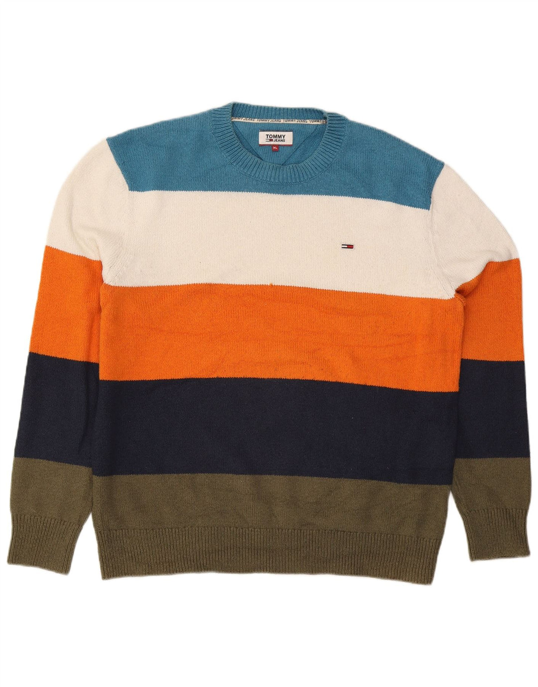 Męski sweter z okrągłym dekoltem Tommy Hilfiger XL w wielokolorowe paski
