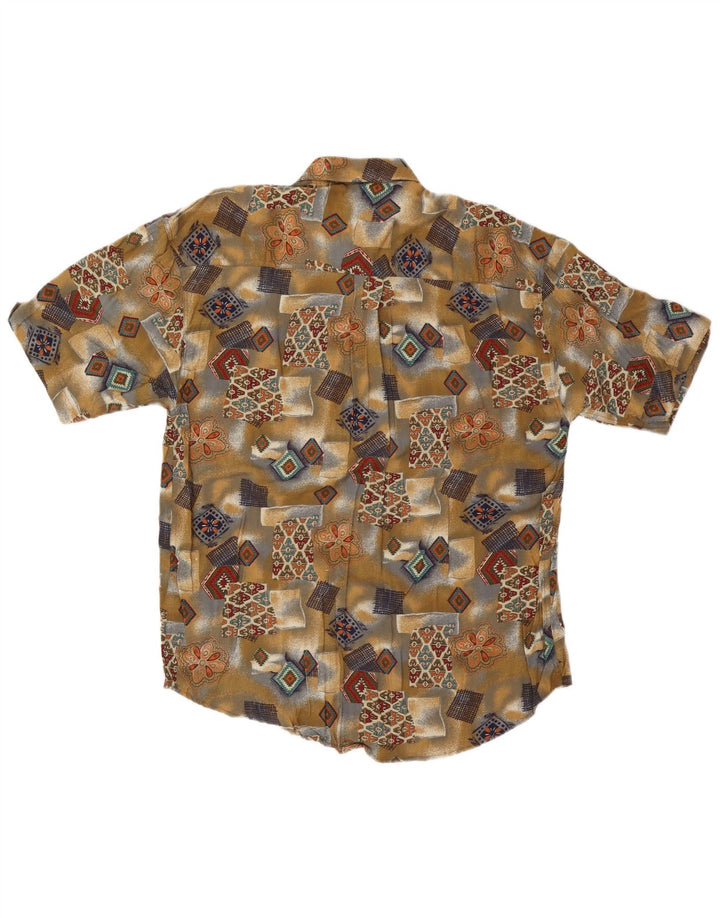 Vintage męska koszula z krótkim rękawem 2XL Khaki patchworkowa wiskoza