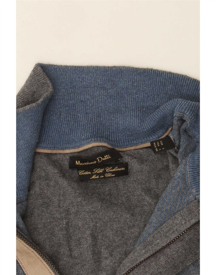 Męski sweter zapinany na zamek Massimo Dutti, duży, szary, bawełniany w bloki kolorów