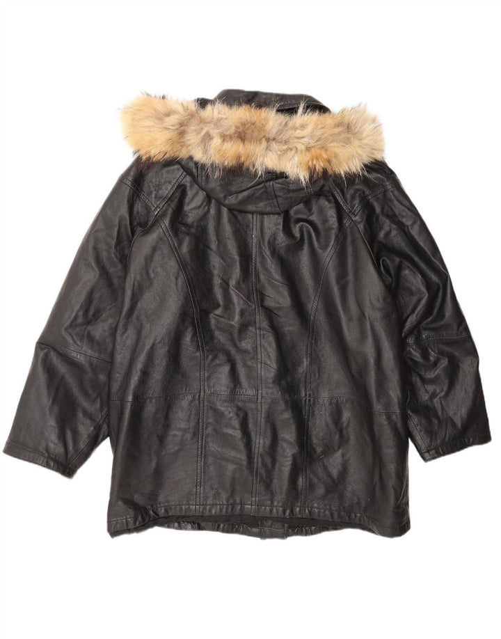 MARCO BALDASSARI Womens Hooded Leather Coat UK 14 Large  Black