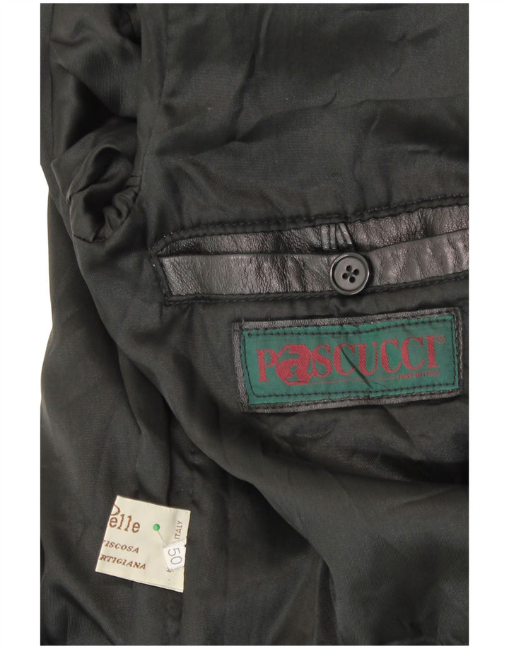 PASCUCCI Męski dwurzędowy płaszcz skórzany IT 50, duża czarna skóra