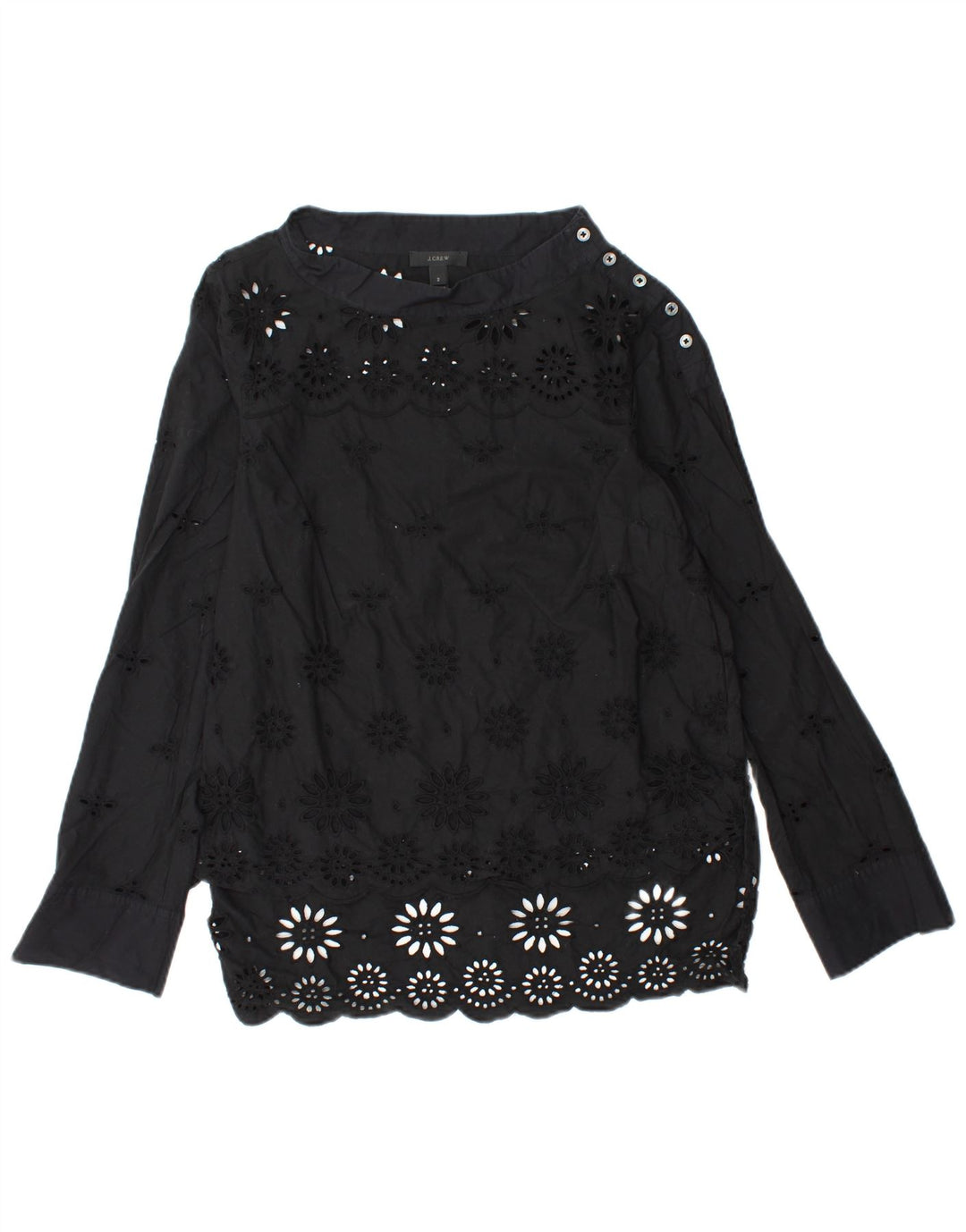 Damska bluzka z długim rękawem J. CREW US 2 XS, czarna, bawełniana w kwiaty