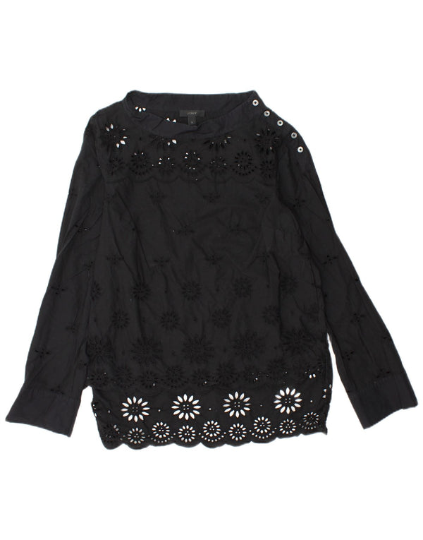 Damska bluzka z długim rękawem J. CREW US 2 XS, czarna, bawełniana w kwiaty