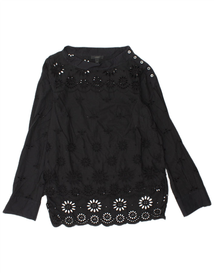 Damska bluzka z długim rękawem J. CREW US 2 XS, czarna, bawełniana w kwiaty