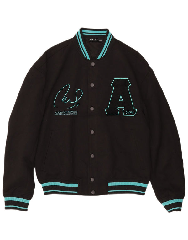 Męska kurtka Zara Graphic Varsity UK 38, średni czarny poliester