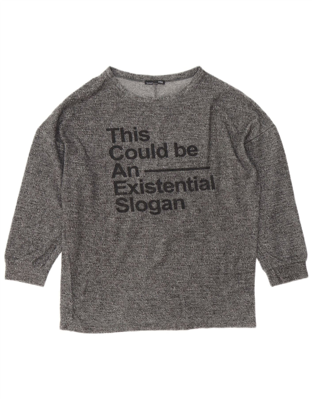 Damski top oversize z grafiką Zara z długim rękawem, UK 8, mały, szary nakrapiany