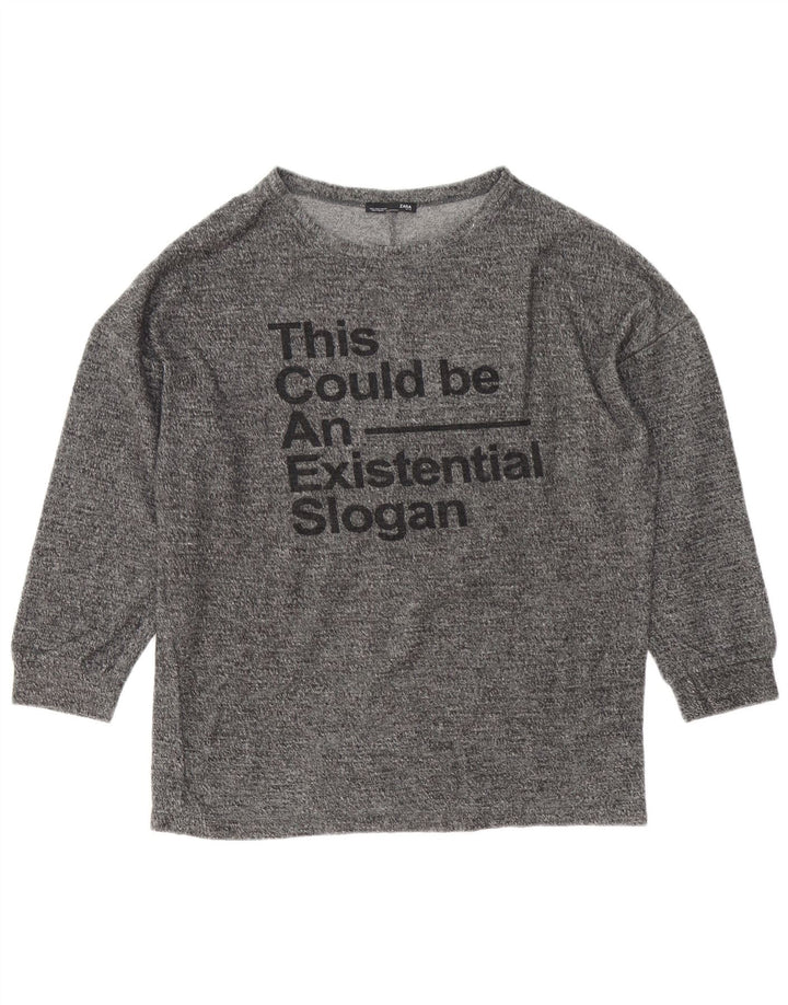 Damski top oversize z grafiką Zara z długim rękawem, UK 8, mały, szary nakrapiany