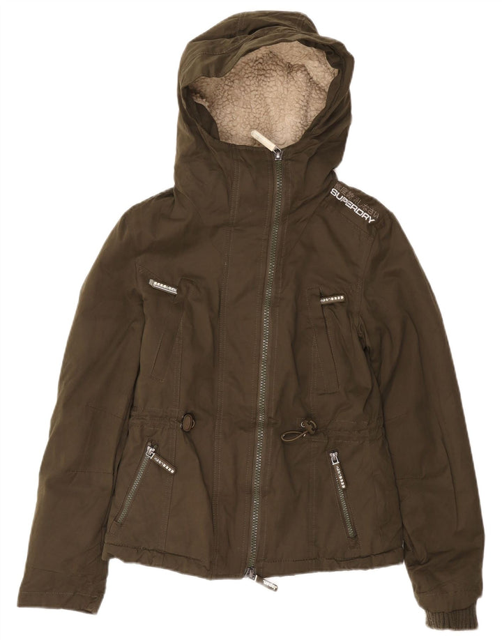 Kurtka damska Superdry Windparka z kapturem UK 6 XS, zielona, poliestrowa