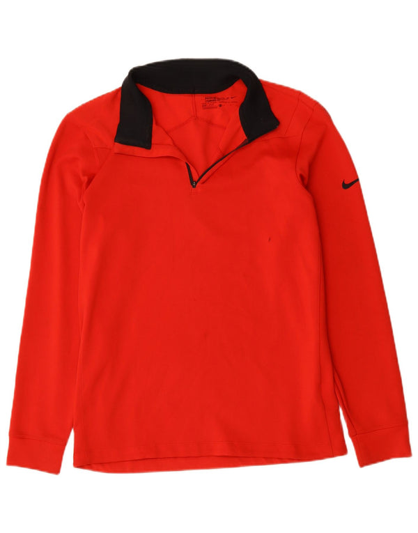 Męska koszulka Nike Dri Fit z zamkiem błyskawicznym i długim rękawem, mały, czerwony poliester