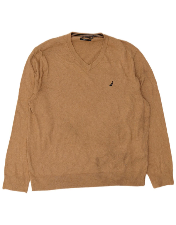 Męski sweter Nautica z dekoltem w kształcie litery V, XL, beżowa, bawełniana
