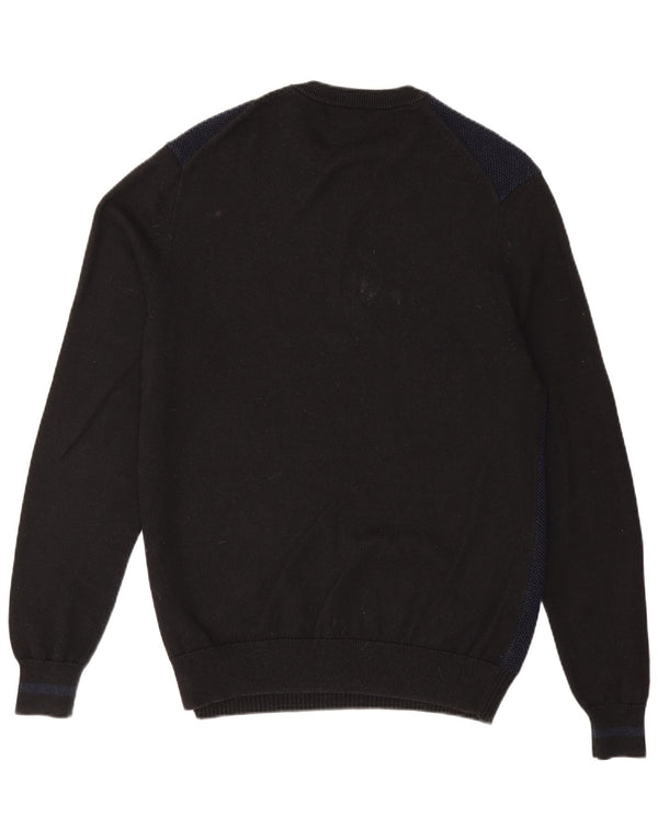 Fred Perry Mens Crew Neck Jumper Sweater Large Navy Blue Colourblock Wool