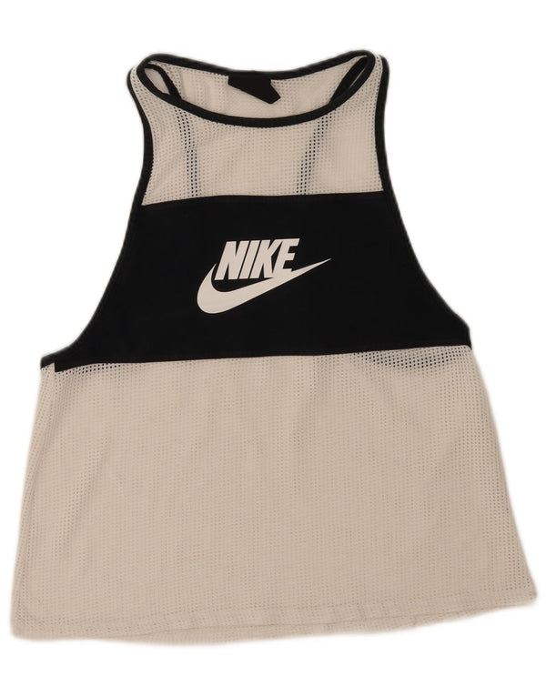 Damska koszulka z kamizelką z grafiką Nike UK 14 Sportowa średnia biała, z blokami kolorów