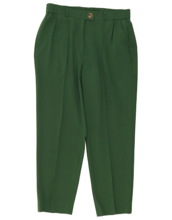 Vintage damskie spodnie z wysokim stanem, przycięte, UK 14, duże W32 L25, zielone