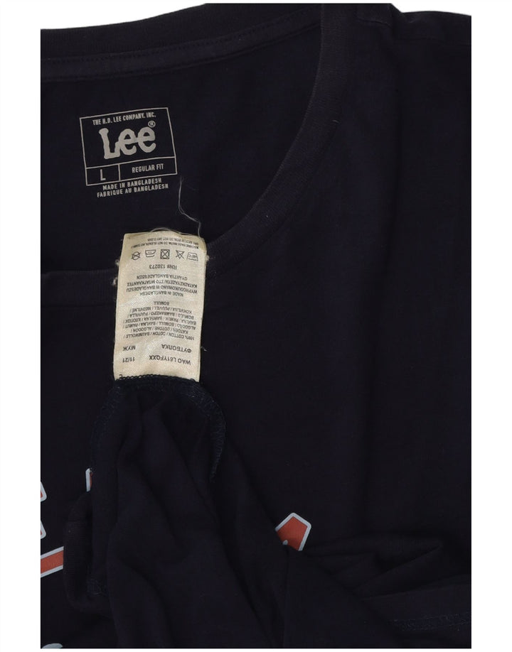 Męski T-shirt Lee o regularnym kroju z grafiką, duży, granatowy, bawełniany