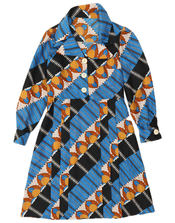 Damska sukienka w kształcie litery A w stylu vintage IT 44 Średni niebieski geometryczny