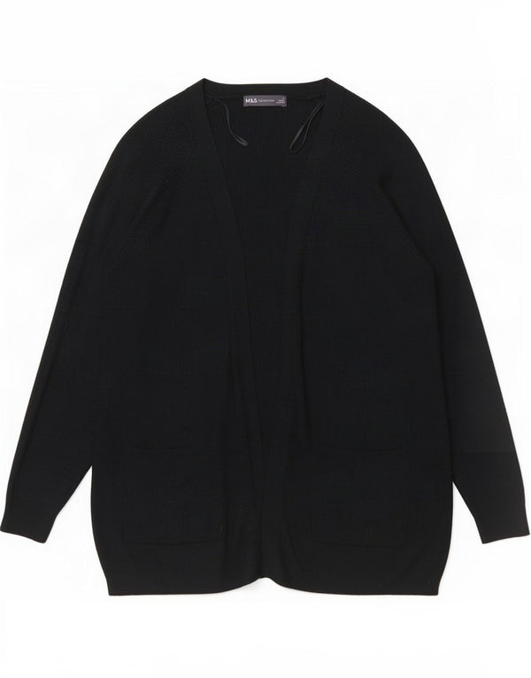 Marks & Spencer Womens Open Cardigan Sweater UK 16 Large Black Viscose